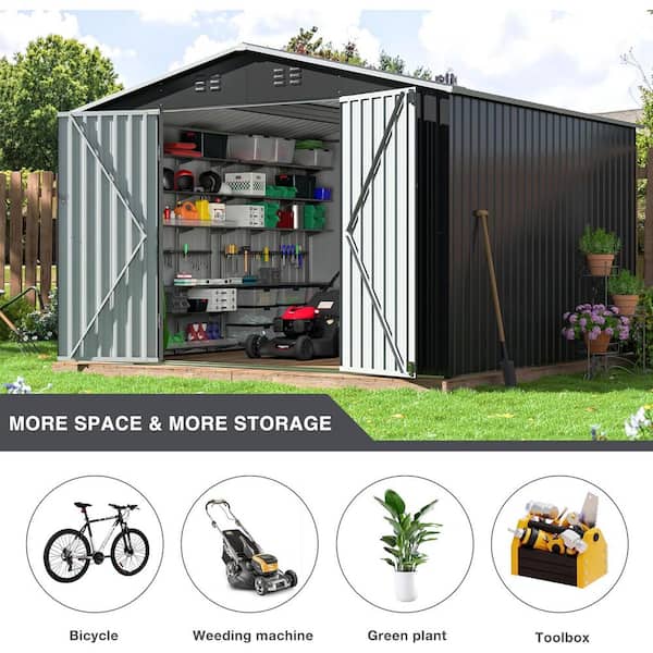 VIWAT 10 ft. W x 10 ft. D Metal Outdoor Storage Garden Tool Steel