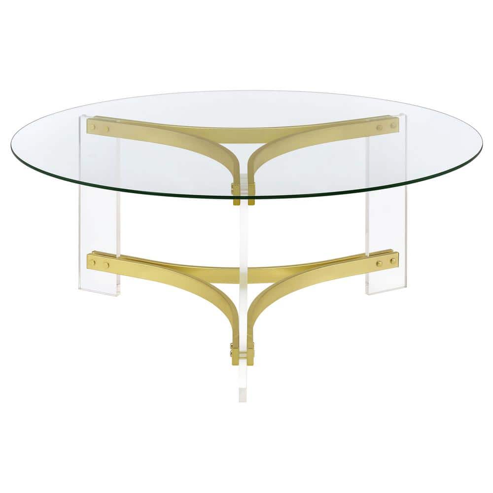 Janessa Round Glass Coffee Table with Acrylic Legs and Brass Accents