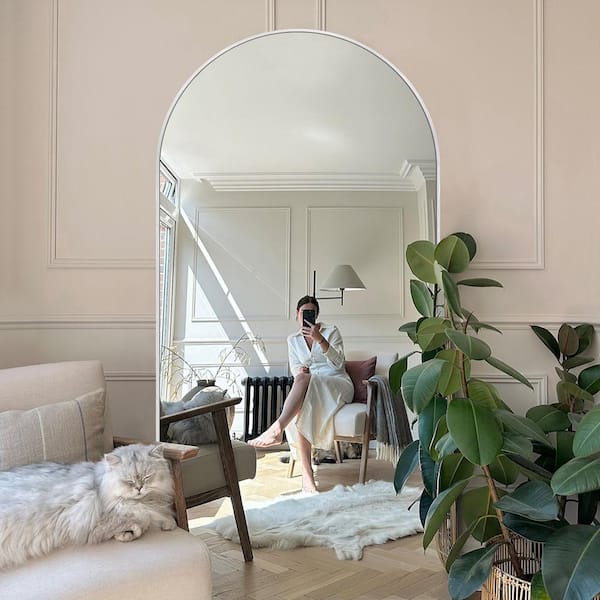 LuxHomez 32 in. W x 71 in. H Oversized Aluminum Alloy Arch Full Length Sliver Wall Mounted/Standing Mirror Floor Mirror