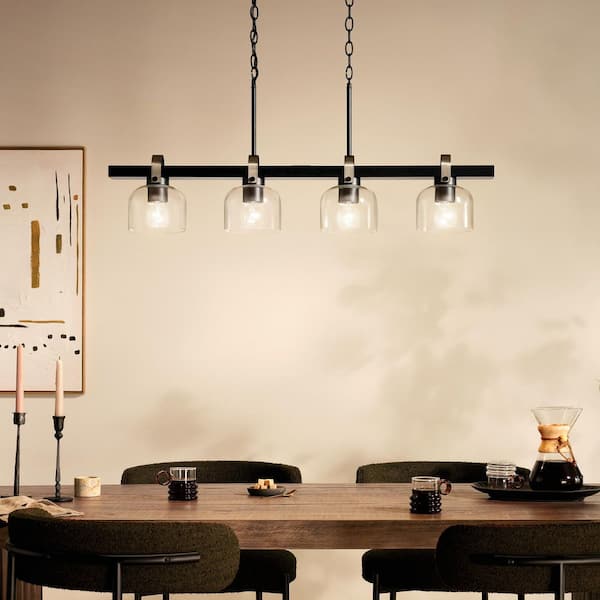 Kaelix 4-Light Linear Chandelier with Clear Glass in Black