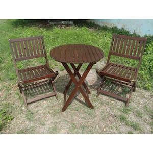 3-Piece Acacia Wood Outdoor Bistro Set, Folding Coffee Table with 2 Chairs for Garden Backyard Balcony, Dark Brown