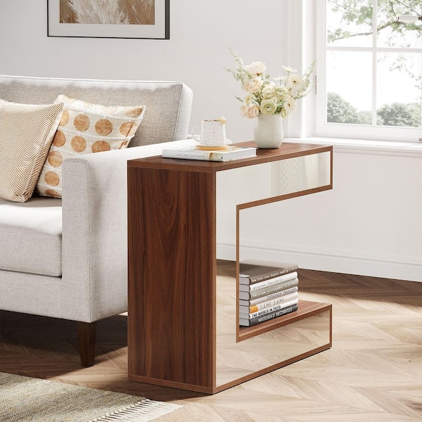 BYBLIGHT Kerlin 27.5 in.  Brown Engineered Wood C Shaped End Table Side Table for Living Room