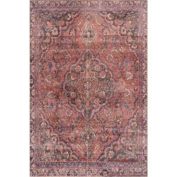 Corisandi Traditional Medallion Washable Area Red 3 ft. x 5 ft. Indoor Area Rug