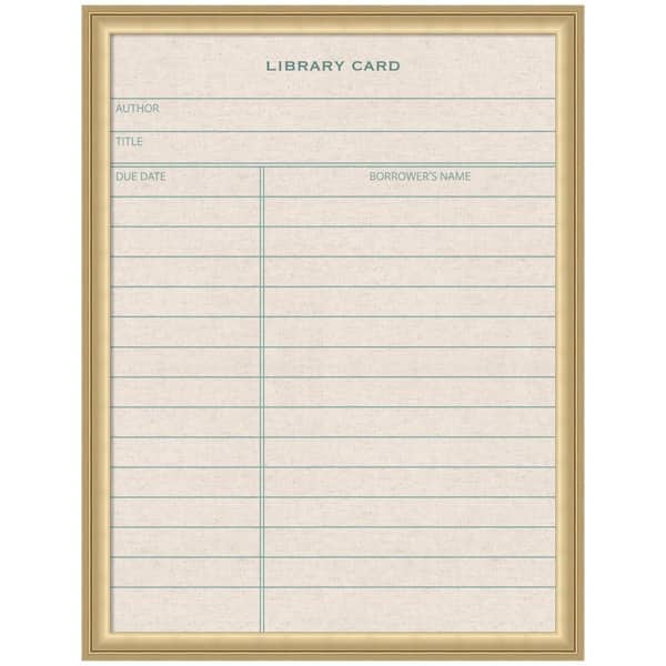 Florence 20 in. x 26 in. Gold Plastic Framed Library Card Linen Fabric Memo Board