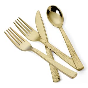 Hammered 300 Piece Gold Disposable Plastic Flatware Cutlery Set (Service for 75)