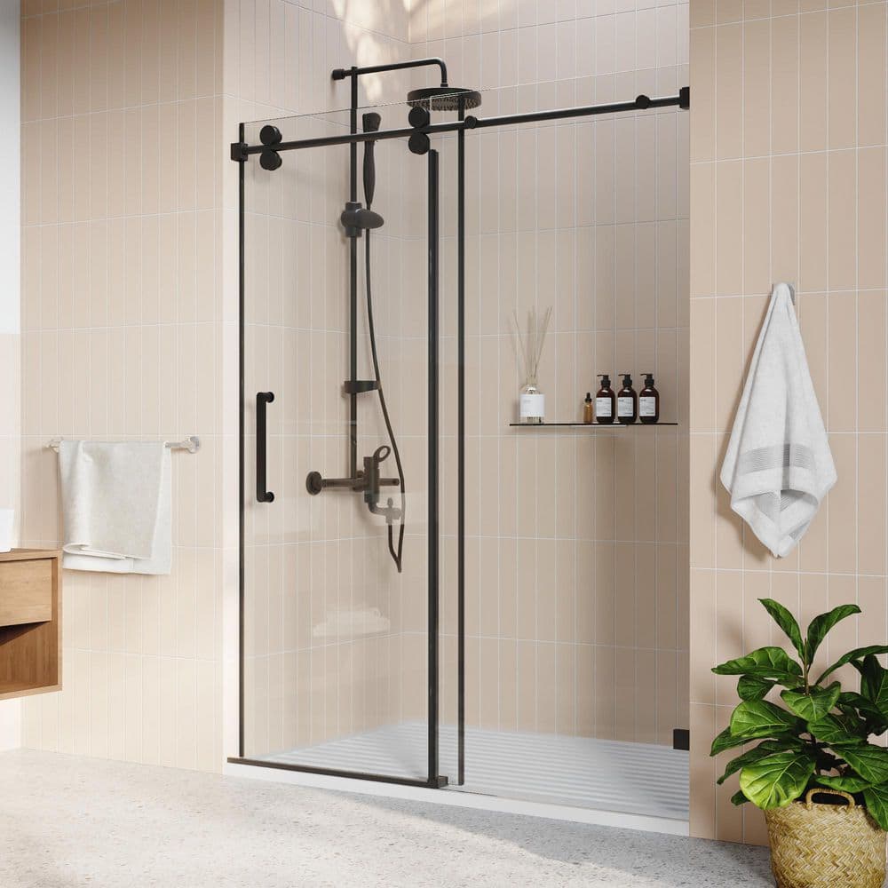 Concord Black Frameless Sliding Shower Door with Tempered Glass