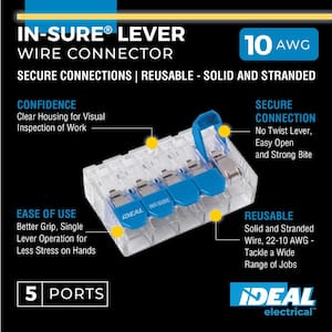 In-Sure Lever Wire Connector, Model L35 5-Port, 50/Box