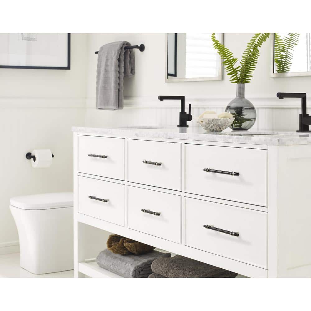 Polished Nickel and Black Marble Cabinet Pull Bar