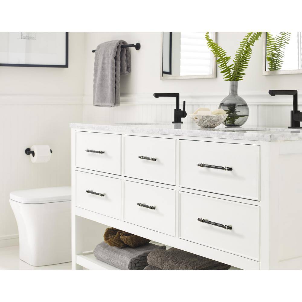 Modern Marble Black and Polished Nickel Bar Pull with Mounting Hardware