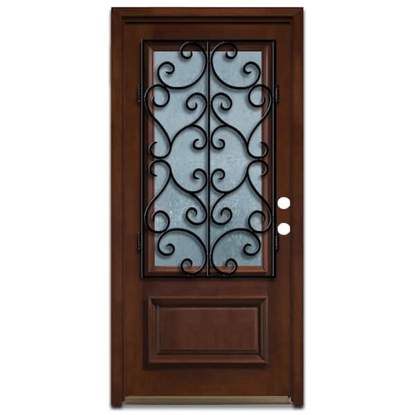 Steves & Sons 36 in. x 80 in. Decorative Iron Grille 3/4-Lite Stained Mahogany Wood Prehung Front Door