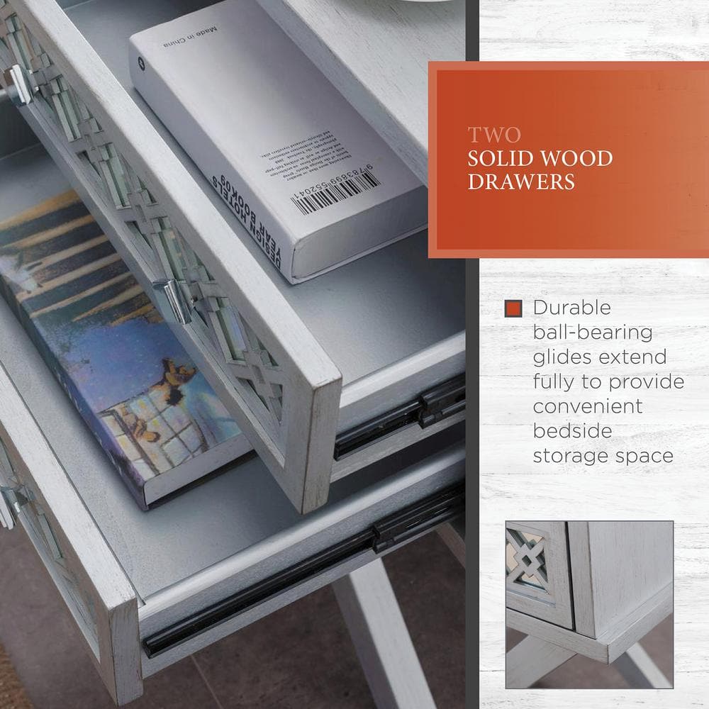 Silver Leaf Mirrored 2-Drawer X Base Nightstand