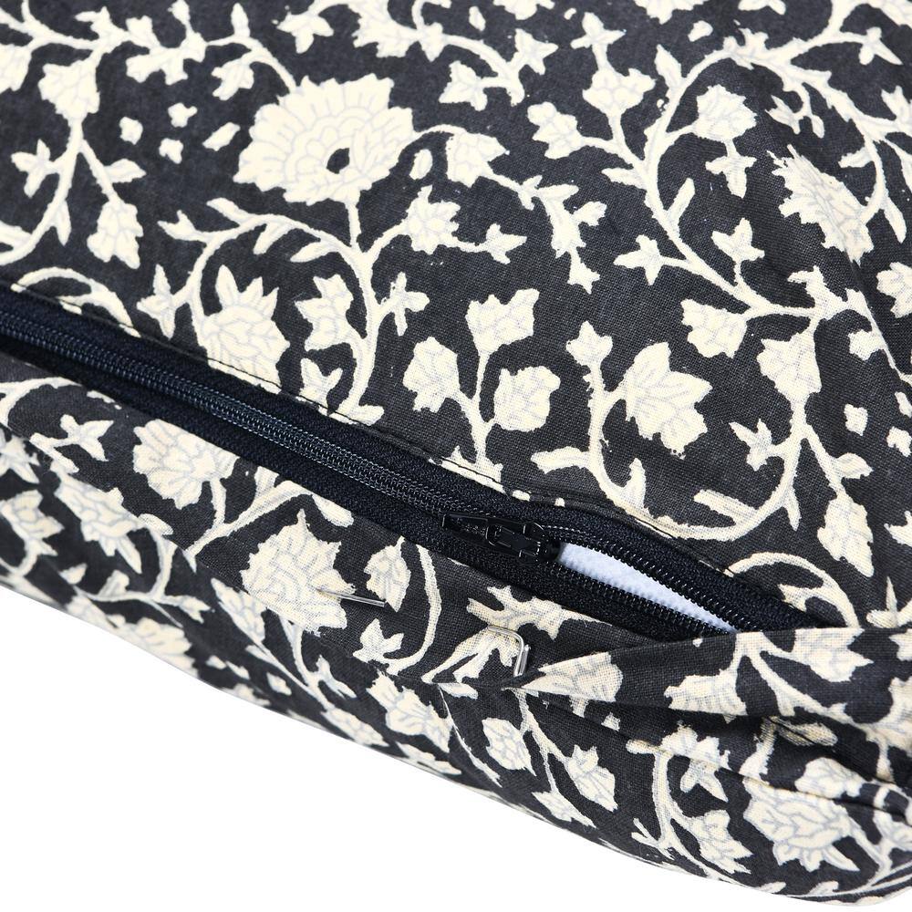 Vintage Black and White Floral Cotton Throw Pillow