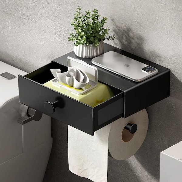 Aoibox Stainless Steel Toilet Paper Holder with Shelf Black Wipes 