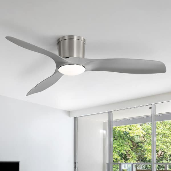 Sofucor 52 in. Indoor/Outdoor Nickel Flush Mount Ceiling Fan with Dimmable LED Light and Remote Control