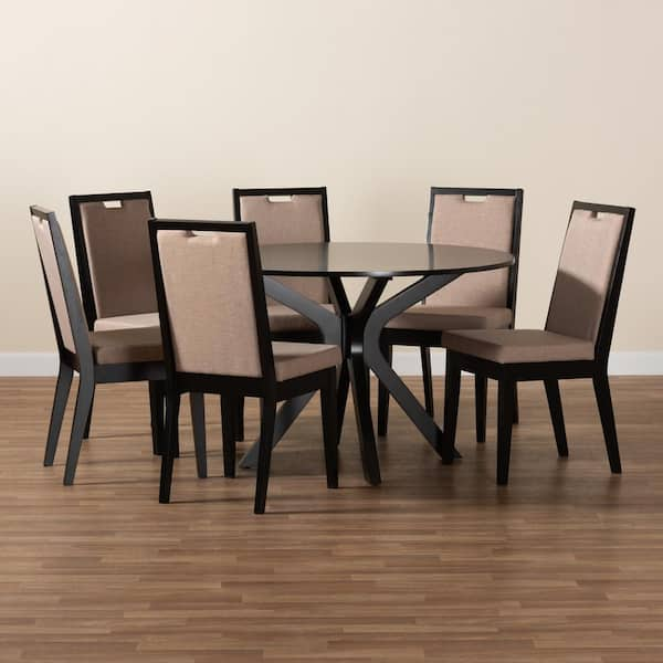 Baxton Studio Eira 7 Piece Beige and Dark Brown Wood Dining Set