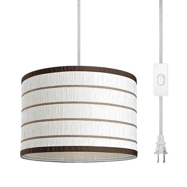 DEWENWILS 60-Watt 1-Light Hanging Ceiling Shaded Pendant Light with Multicolor Gray Fabric Lamp Shade, No Bulbs Included