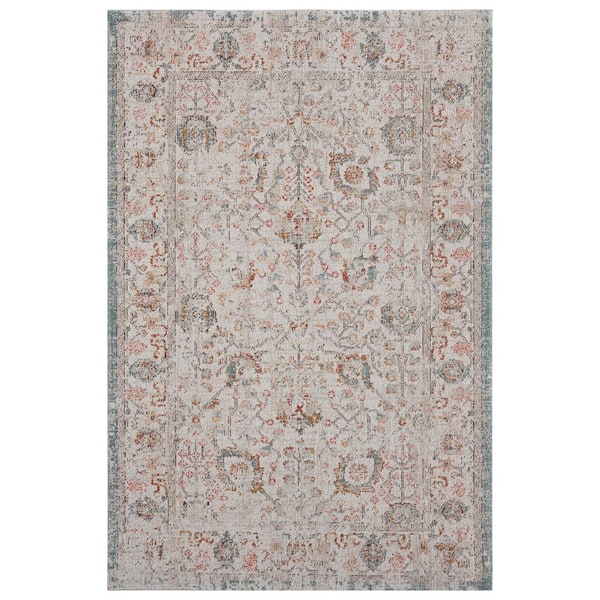 Unbranded Anamica Distressed Beige/Cream 5 ft. 3 in. x 7 ft. 10 in. Persian Border Polypropylene Indoor/Outdoor Area Rug