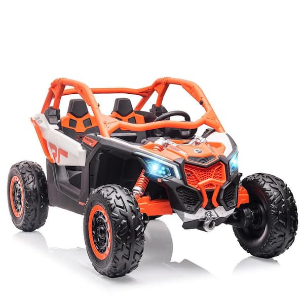 2 Seats Ride on UTV, Remote Control, 2x 24V Batteries 4x 200W Motors Licensed, 23 in. Seats, Electric Vehicle, Orange