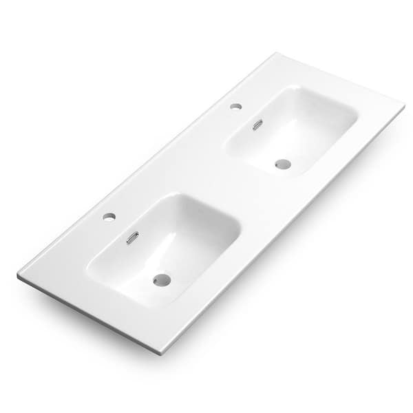 WS Bath Collections Onyx 47.8 in. Drop-In Double Bathroom Sink in Glossy White Ceramic