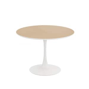 42 in. Brown Modern Round MDF Coffee Table with Printed OAK Color Grain Tabletop, Metal Base