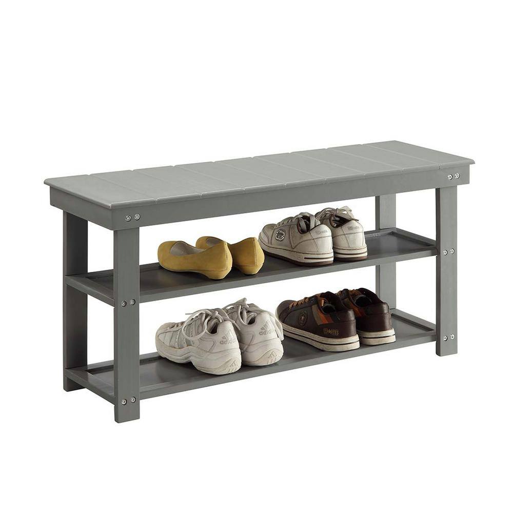 Gray Wood Entryway Bench with Storage Shelves