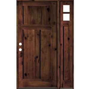 46 in. x 80 in. Alder 3 Panel Right-Hand/Inswing Clear Glass Red Mahogany Stain Wood Prehung Front Door with Sidelite