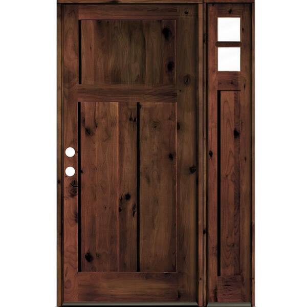 Krosswood Doors 46 in. x 80 in. Alder 3 Panel Right-Hand/Inswing Clear Glass Red Mahogany Stain Wood Prehung Front Door with Sidelite