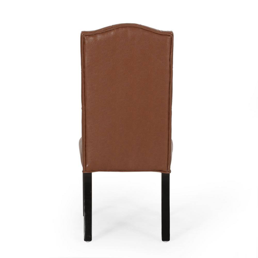 Set of 2 Cognac Brown Faux Leather High-Back Wood Dining Chairs