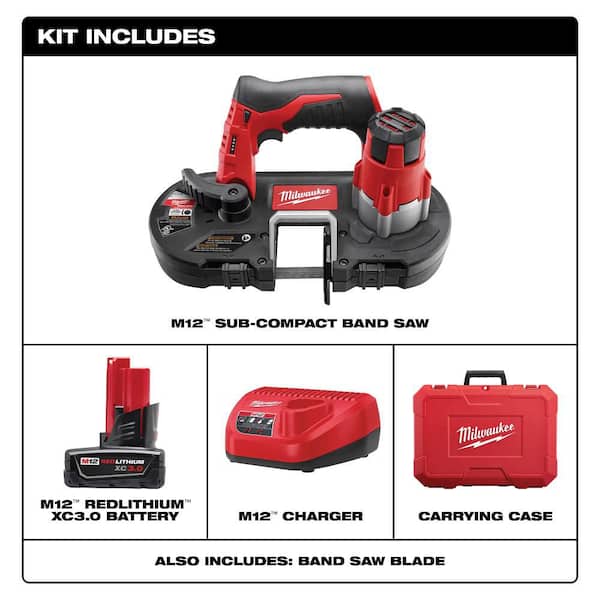 Milwaukee - M12 12V Lithium-Ion Cordless Sub-Compact Band Saw XC Kit with One 3.0h Battery, Charger and Hard Case