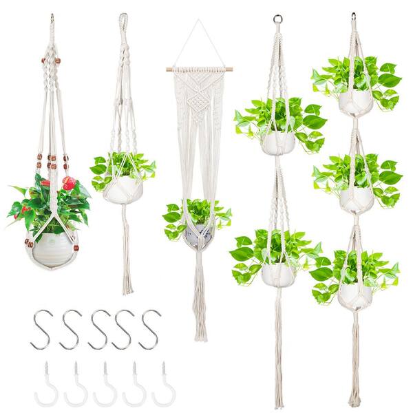 2 Pcs Different Sturdy Plant Flower Pot Holder Cotton Rope Hanging Planter Basket Handmade Home Decoration for Indoor Outdoor Balcony Ceiling Supplies Co-link Macrame Plant Hanger 