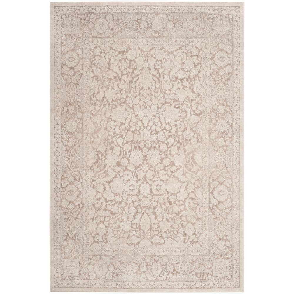Beige and Cream Floral Synthetic Area Rug 6' x 9'