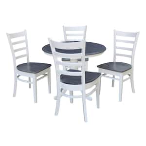 Set of 5-pcs - White/Heather Gray 36 in. Solid Wood Pedestal Table and 4 Side Chairs