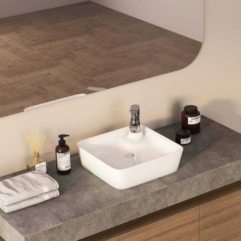 Altair 17'' White Ceramic Square Bathroom Sink with Overflow