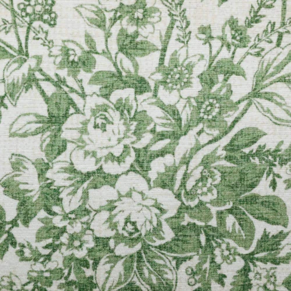 Sage Green and Ivory Floral Chenille Washable Runner Rug Set