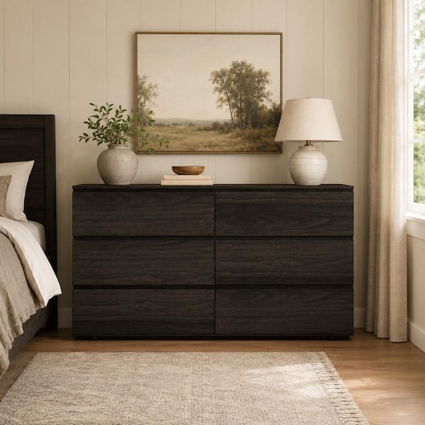 brown dresser with black hardware Famapy 9-Drawer Dresser with Black Handles and Elevated Base 63''L x 15.7''W x 35.4''H Deep Brown Wood Grain in the Dressers department at Lowes.com