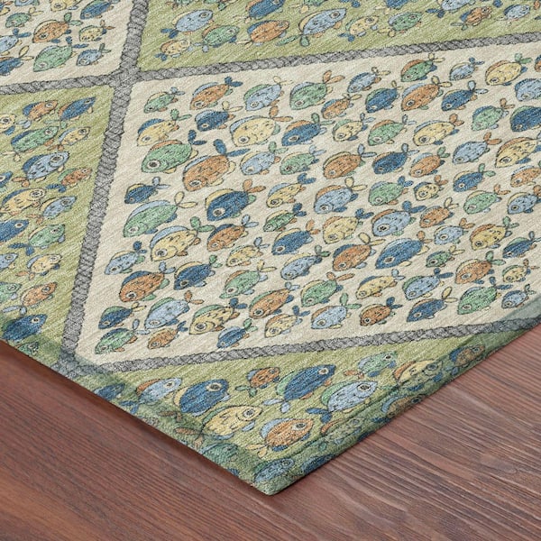 Chantille Machine Washable Indoor/Outdoor Abstract ACN2579 Aloe 10 ft. x 14 ft. Area Rug