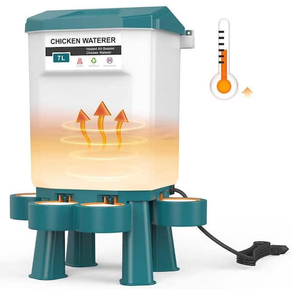 N/A Automatic Heated Poultry Waterer Thermostatically Controlled Hanging Chicken Water 7 Liter Blue Durable Plastic