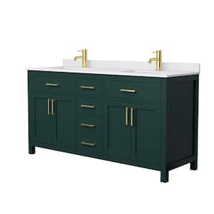 Beckett 66 in. W x 22 in. D x 35 in. H Double Sink Bathroom Vanity in Green with White Cultured Marble Top