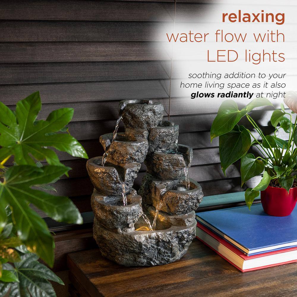 14" Gray Resin 5-Tier Cascading LED Waterfall Fountain