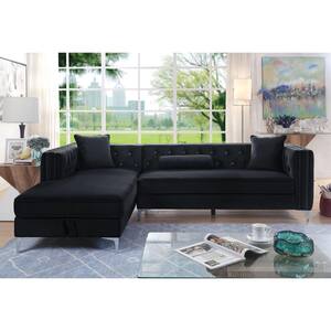 Gazala 107.5 in. 2-Piece Polyester L-Shaped Sectional in Black