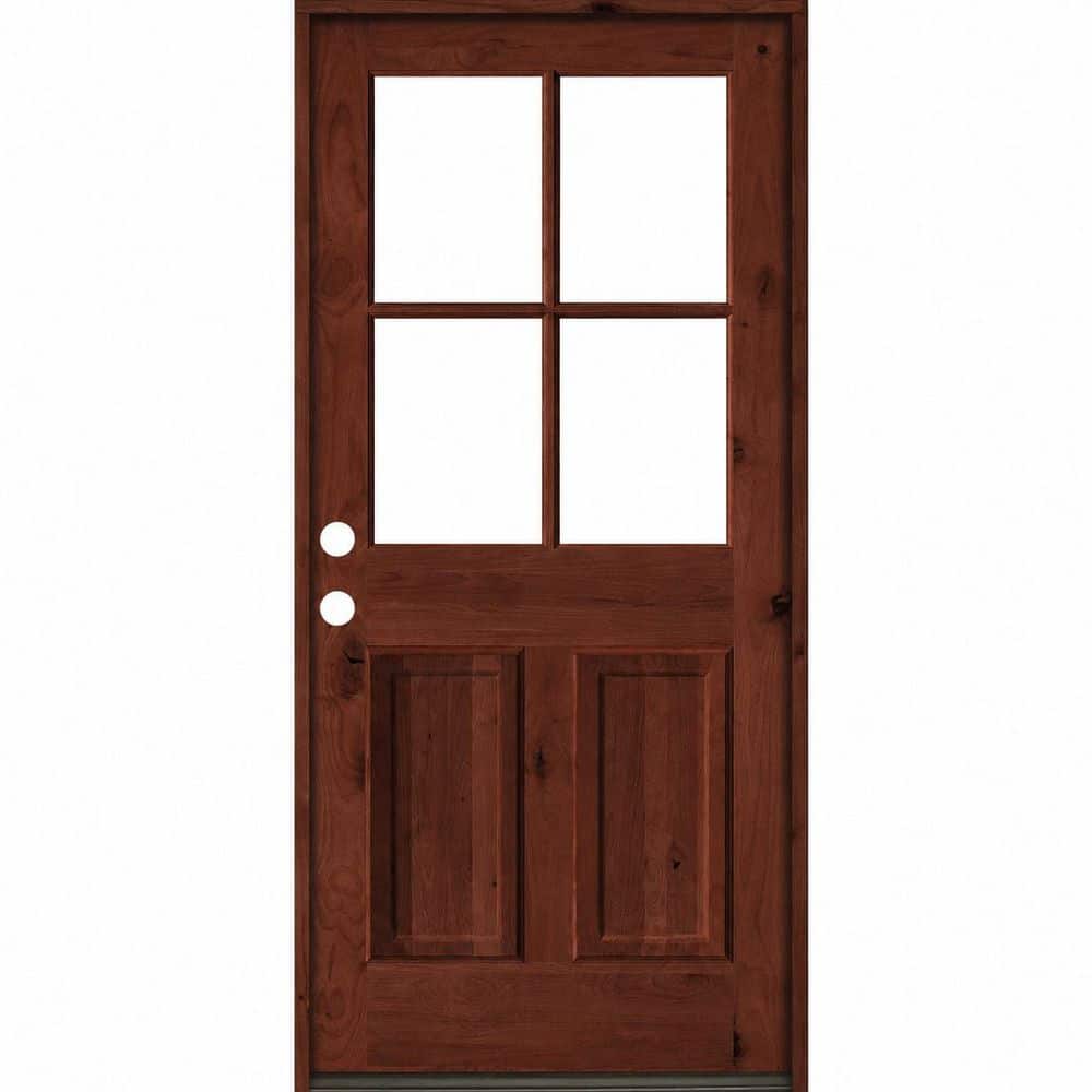 32 in. x 80 in. Knotty Alder Right-Hand/Inswing 4-Lite Clear Glass BEHR Red Mahogany Stain Wood Prehung Front Door price history on PriceWatchPro