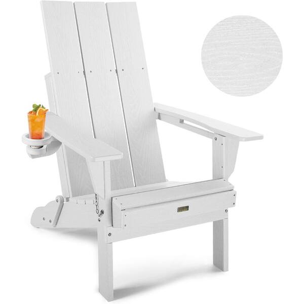 Mximu Oversized White HDPE Outdoor Plastic Folding Adirondack Chair with Cup Holder (Set of 1)