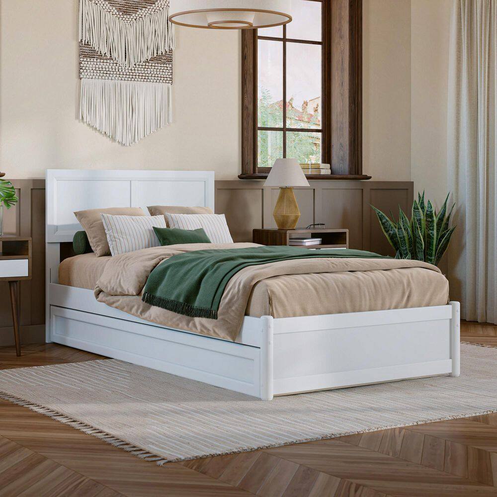 Lylah Walnut Brown Solid Wood Frame King Platform Bed with Panel Footboard and Twin XL Trundle - thumbnail 7