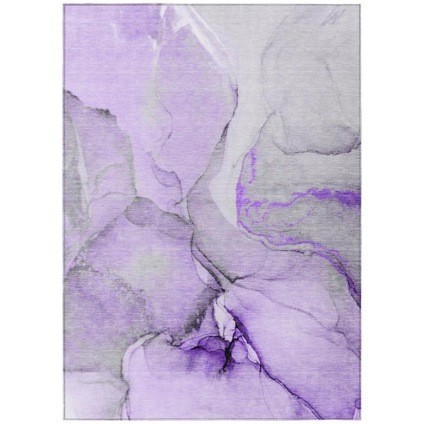Purple and Ivory 8 ft. x 10 ft. Abstract Indoor / Outdoor Area Rug