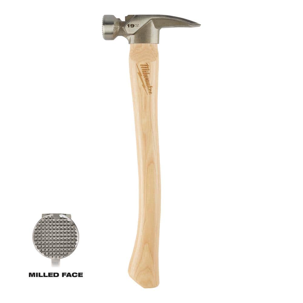 Hammers Milwaukee 19 oz. Wood Milled Face Hickory Framing Hammer-48-22-9419 - The  Home Depot