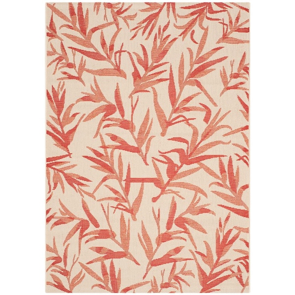 SAFAVIEH Courtyard Beige/Terracotta 4 ft. x 6 ft. Floral Indoor/Outdoor Patio  Area Rug