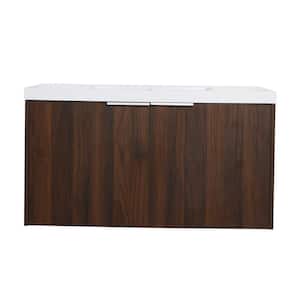 Victoria 36 in. W x 18 in. D x 19 in. H Floating Modern Design Single Sink Bath Vanity with Top and Cabinet in Walnut