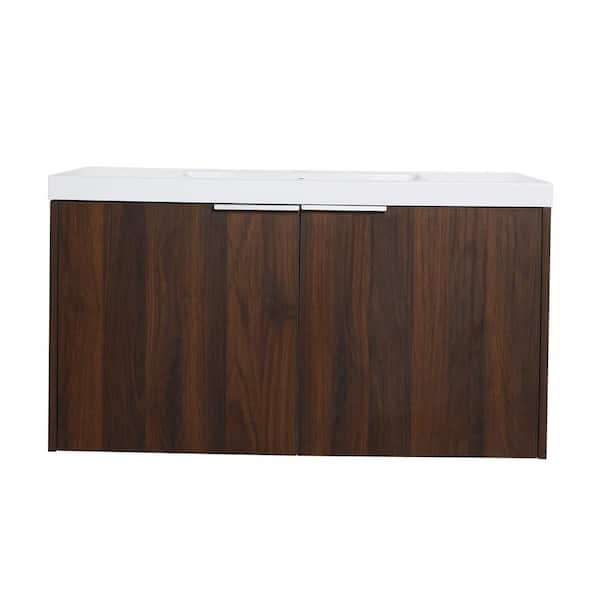 Victoria 36 in. W x 18 in. D x 19 in. H Floating Modern Design Single Sink Bath Vanity with Top and Cabinet in Walnut