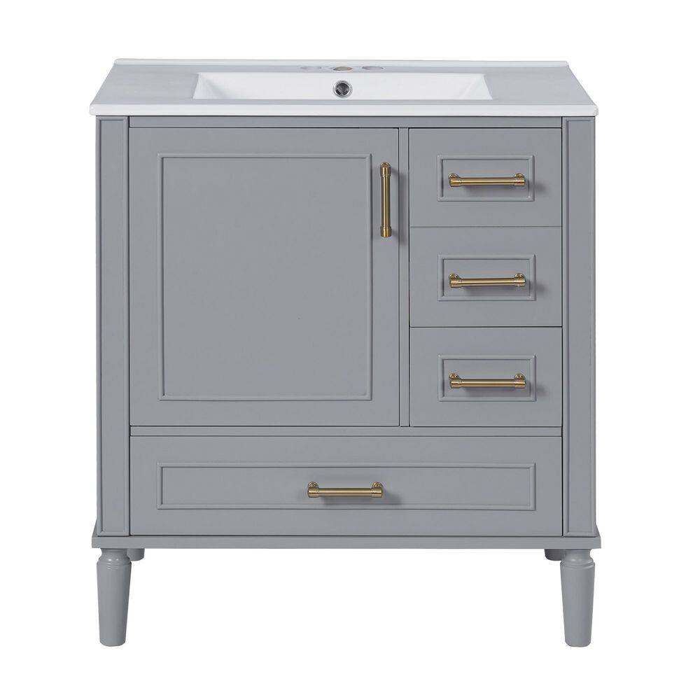 30 in. Single Sink Freestanding Gray Bath Vanity with White Ceramic Top and 3 Drawer Storage Cabinet Unassembled price history on PriceWatchPro