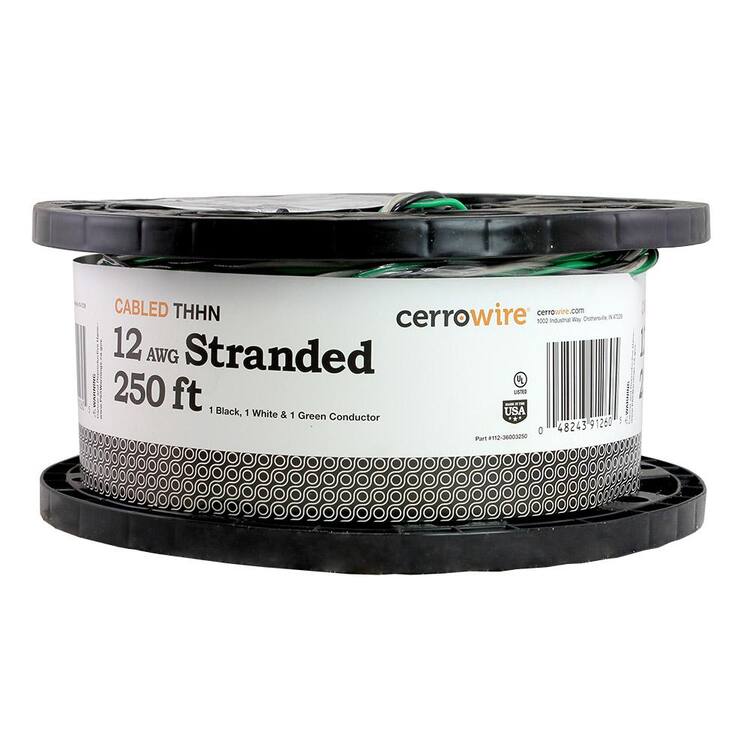 Cerrowire 250 ft. 12/3 Black /White /Green Stranded Copper THHN Wire